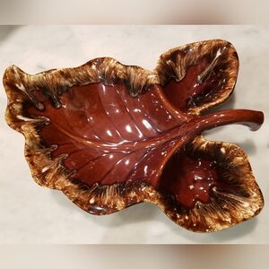 Vintage Hull Brown Drip Glaze Three Part Large Dish Made In USA